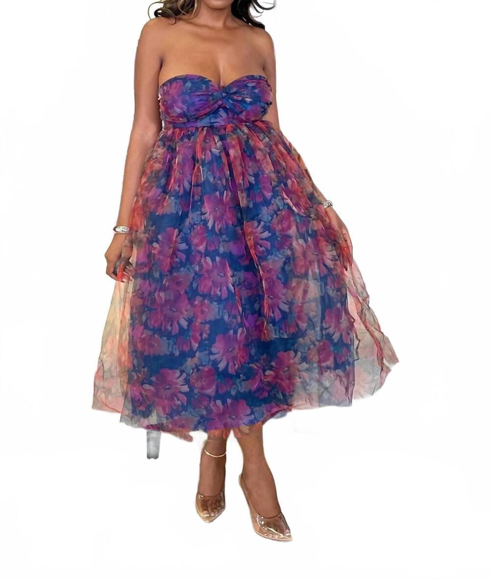 NEW FLYING TOMATO reign organza dress in purple/ navy multi